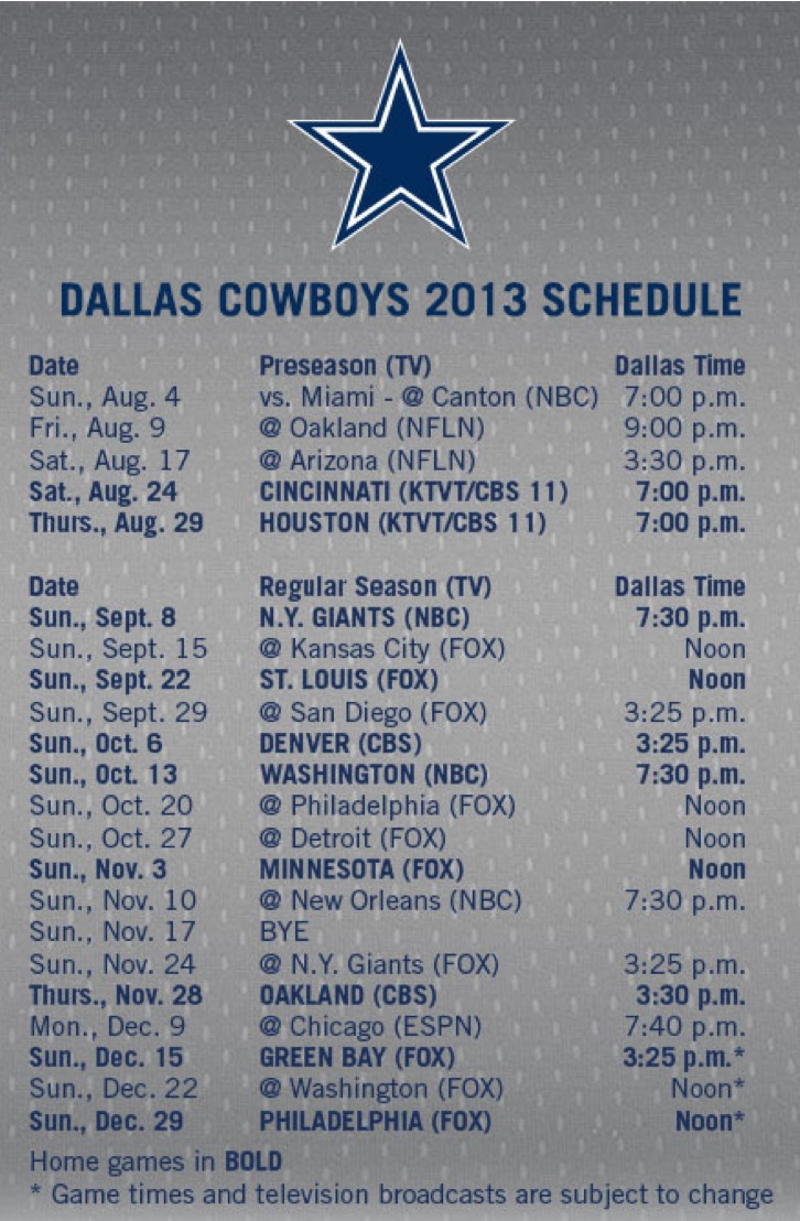 cowboys schedule